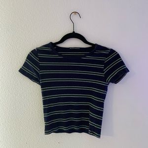 striped dark green and blue cropped tee